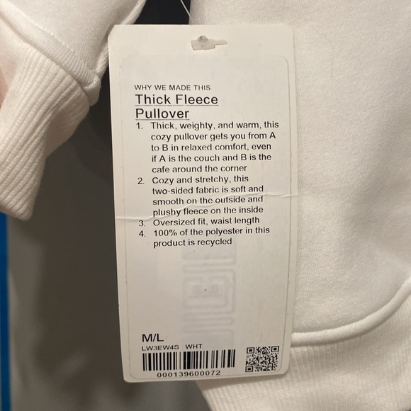NWT lululemon thick fleece pullover M/L White - Picture 3 of 5